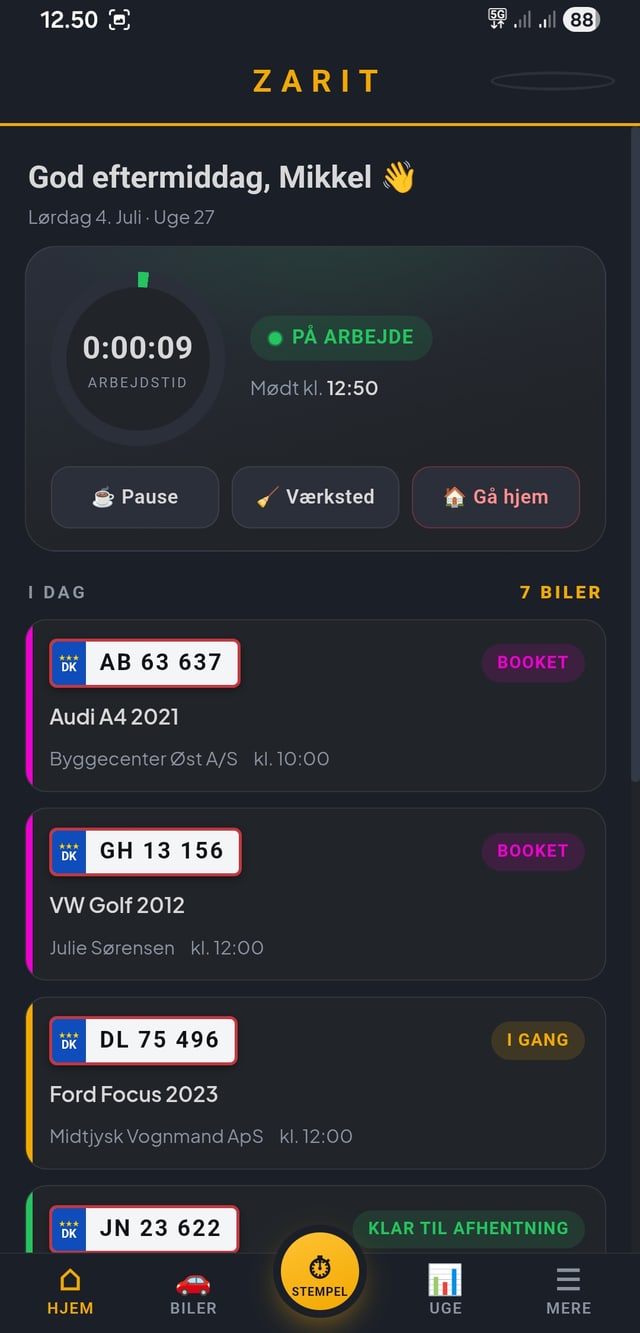 Zarit-appen: stempelur og dagens opgaver